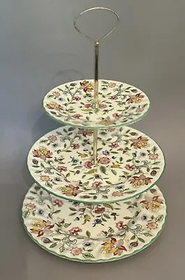 Vintage Minton 3-Tiered Serving Tray In The Haddon Hall Pattern Green And Gold • $79