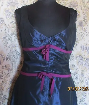 Dark Blue Sheen Silk Party Dress By TARA JARMON Size 12 Plum Braid • £12.79