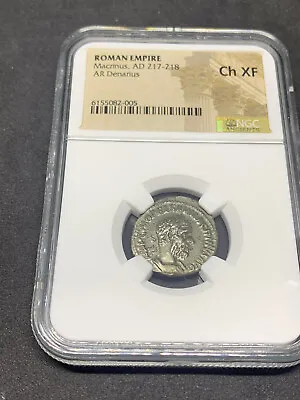 MACRINUS 217AD Rome Authentic Ancient Silver Roman Coin NGC Certified Ch XF  • $575
