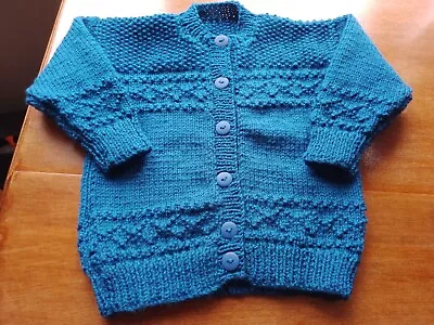 New Hand Knitted Cardigan Chest 22  Age 12-18 Months Petrol Blue • £5.50