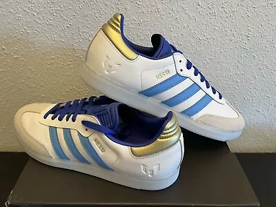 New Adidas Samba Messi Soccer Shoes - Men’s Size 10  (White/Gold/Sky Blue) • $139.97