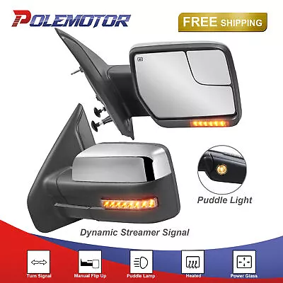2PCS Power Heated Tow Mirrors W/Dynamic Signal Puddle Light For 04-14 Ford F-150 • $115.91