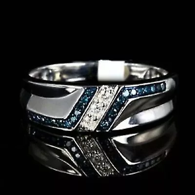 2.00Ct Round Lab Created London Blue Topaz Men's Band Ring 14K White Gold Finish • $125.99