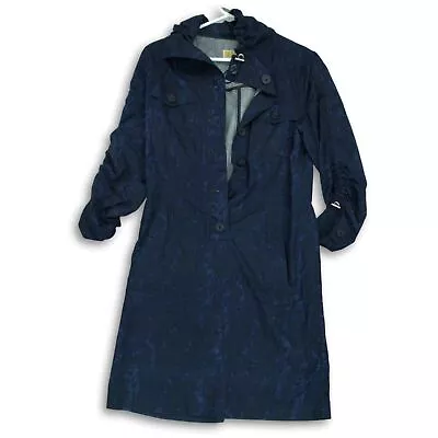 Michael Kors Womens Navy Blue Abstract Long Sleeve Button Front Shirt Dress Sz M • $12.34