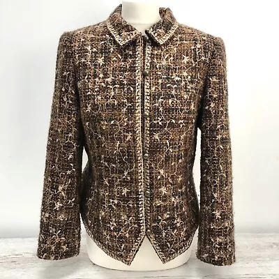 Caroline Charles Embroidered Boucle Jacket Tobacco Brown Smart UK 14 • £49
