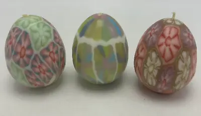 Vintage New Floral Millefiori Style Wax Egg Shape Candle Set Of 3 • £28.90