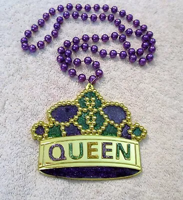 New!  Glittered  Queen's Crown  Mardi Gras  Necklace Bead Royalty (b708) • $6.95