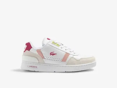 Lacoste Women's T-Clip Trainers | Leather | White & Pink | Size 8 • £46