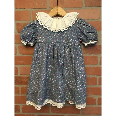 Vintage Cottagecore Kids Girls Dress Size 3T Lace Collar Puff Sleeve Floral • $26.99