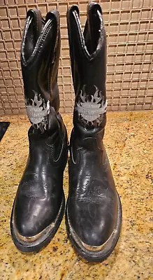 Harley Davidson Amarillo Black Chrome Metal Tip Cowboy Boots Size 5.5 • $60