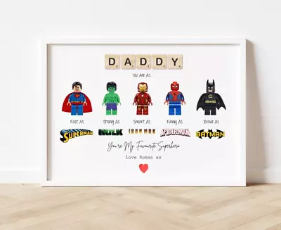 Personalised Daddy Dad Fathers Day Gift Grandad Superhero Hero Marvel Print • £6