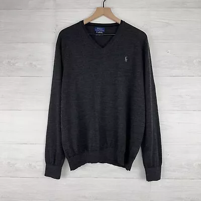 Polo Ralph Lauren Washable Merino Wool Sweater Men XL Gray V Neck Long Sleeves • $29.85