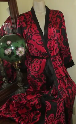 IN BLOOM By JONQUIL Charmeuse Satin Long Tie VELVET CUFF Robe Dressing Gown L • £38.48