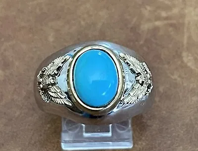 Rare Franklin Mint 925 & 10k Gold Turquoise Double Eagle Men's Ring Size 11.75 • $155