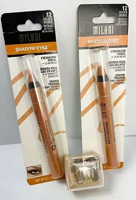 NEW (2) MILANI SHADOW EYEZ Eyeshadow Pencil- 12 Golden Bronze + BONUS Sharpener • $24.99