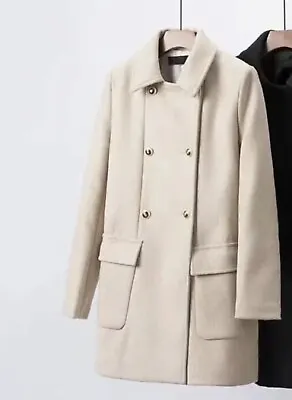 $28.99 • Buy ZARA Coat Size Medium Women SAND WOOL BLEND Peacoat