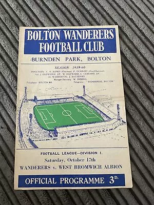 1959 Bolton Wanderers V West Brom Albion Wba League Division 1 Programme • £3.25
