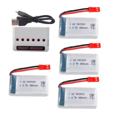 $34.63 • Buy 4Pcs 902540 3.7V 800mAh 20C LiPo High Rate Battery +USB Charger Drone JST Plug