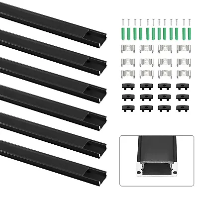 6Pc Aluminium Channel Profile For LED Diffuser Strip Light U-shape W/Black Cover • £16.50