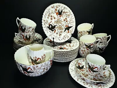 Large Antique Edwardian Tea Set Unmarked Dragons Scalloped 34 Pieces • £120