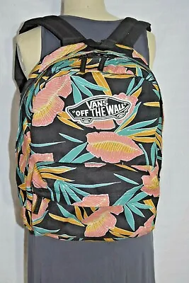 Rare Vans Off The Wall Backpack Black Teal Hawaiian Flower Floral Tropical  • $27.49