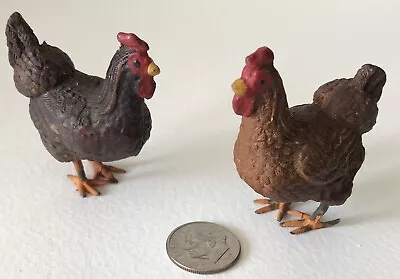 ANTIQUE MINI ITALY Chicken Rooster BROWN HEN Composition Metal Feet Miniature 2  • $29.99