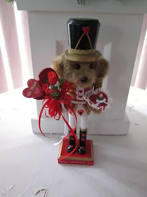 10  Handcrafted  Valentines Day Teddy Bear Nutcracker W/ Heart Roses & Candy • $24.99