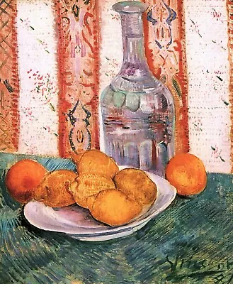 Still Life With Bottle And Lemons On A Plate By Van Gogh Giclee Repro On Canvas • $49.95