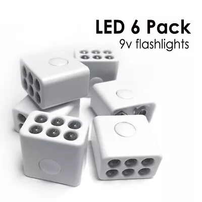 LED Flashlight 6 Pack Pops On Off 9V Battery Small Durable Push Button GIFT IDEA • $19.93