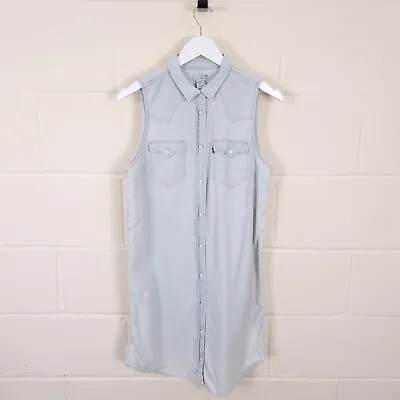 Levi's Denim Dress Womens M Medium Western Shirt Sleeveless Collared Stone Blue • £17.79