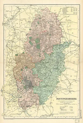 NOTTINGHAMSHIRE Antique County Map By GW BACON 1898 Old Plan Chart • £5