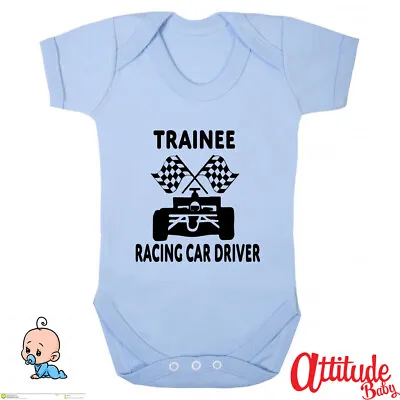 Funny Baby Grow-Printed-Trainee Racing Car Driver-Baby Grow-Bodysuit-Baby Shower • £8.49