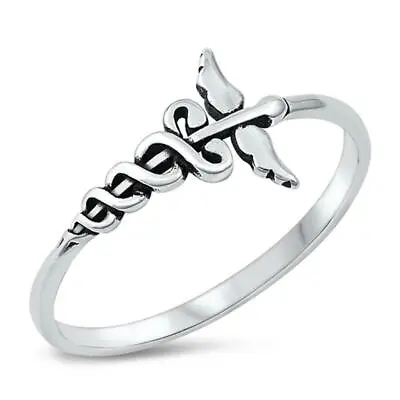 Oxidized Medical Caduceus Nurse Ring New .925 Sterling Silver Band Sizes 4-10 • $10.49