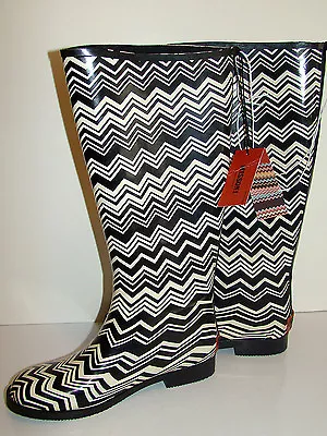 MISSONI For Target Black White Zig Zag Rain Boots 6 • $79.99