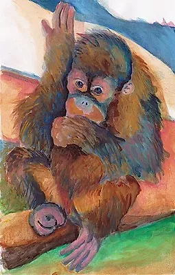 BABY ORANGUTAN Ape Wildlife Art PRINT Of Original Watercolor Painting By VERN • $11.98