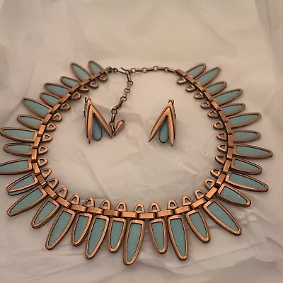 Vintage Matisse Mid Century Copper & Enamel Necklace And Earrings • $79