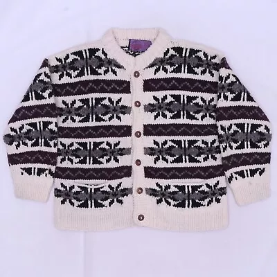C4142 VTG Artesania Hand Knit Wool Geometric Cardigan Sweater Ecuador • $13.99