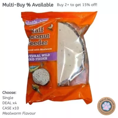 Suet To Go Wild Bird Half Coconut Fat Feeder Mealworm Coco Energy Food Hanger • £6.49