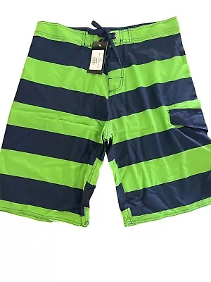 B. Split Stretch Action Sports Surf 4 Way Board Shorts Green Blue Sz Large NWT • $19.99