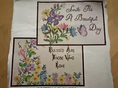 Vtg Family Circle Crewel Twins Kit Two 5 X7  Designs Poetry & Flowers - Started • $2.39