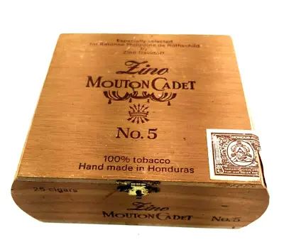 Vintage Wooden Cigar Box 'Zino Mouton Cadet 5' 6.5 X5.5 X2.5  Latch Hinged • $14.95