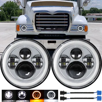 Pair 7  Inch Round Led Headlights Hi/Lo Beam For Mack Granite CV713 Dump Trucks • $47.99