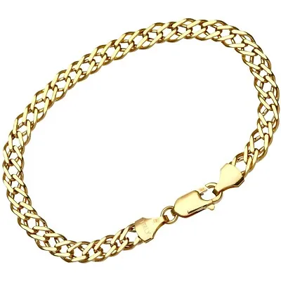 9ct Yellow Gold Double Curb Bracelet - 7.5 Inch - 6mm Width - UK Hallmarked • £253.95