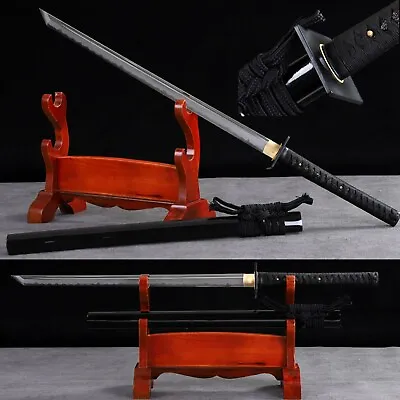 Japanese Samurai Straight Sword T10 Steel Clay Tempered Wakizashi Sharp • $238.19