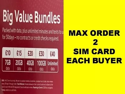 NEW 7 To 100GB UK VODAFONE Sim Card Pay As You Go PAYG STANDARD MICRO NANO £10 • $1.25