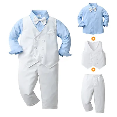 Baby Boys Formal Suit Birthday Christening Baptism Tuxedo Gentleman Outfits • £28.41