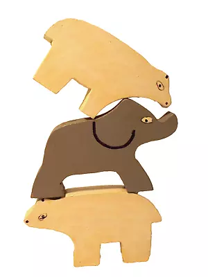Vintage Handmade Wooden Toys Lot Of Three 2 Polar Bears And 1 Elephant • $22.22