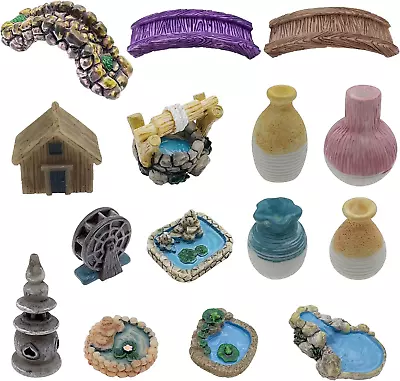 Cayway 16 Pieces Fairy Garden Accessories Miniature Garden Bridge Figurines Mi • $17