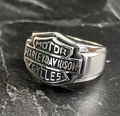 Vintage Silver Harley Davidson Logo Shield Ring  MotorBike Inspired Jewelry • $58