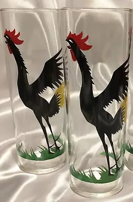 *2 Available* Federal Glass Black Rooster Crowing Tom Collins Highball Cocktail  • $9.88